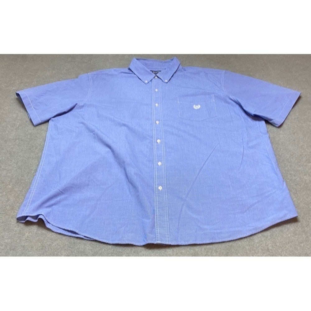 Chaps Button Down Shirt Mens 3XLT Blue Micro Check Short Sleeve Easy Care